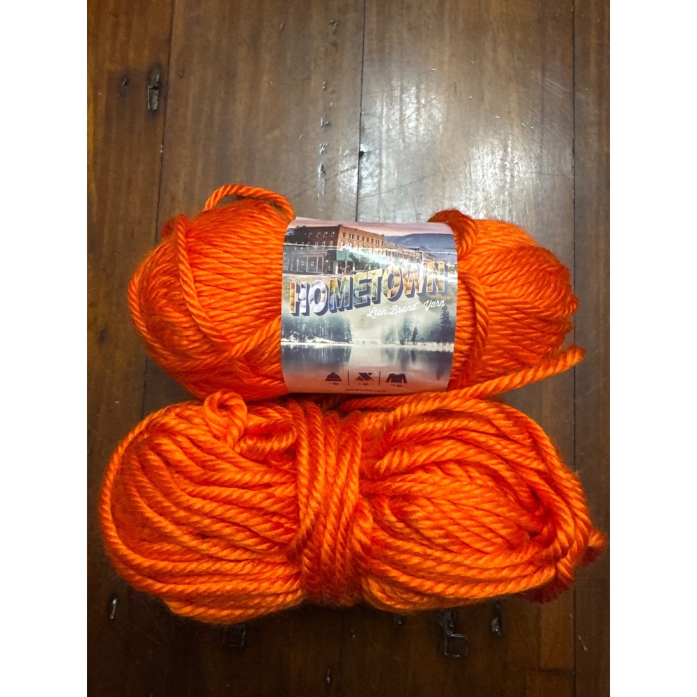 Lion Brand Hometown Yarn Syracuse Orange 133L Super Bulky 100% Acrylic 2 Skeins